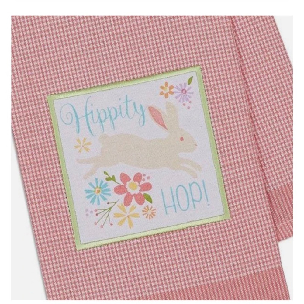 Pink and white “hippity hop” dish towel - Picture 2 of 2